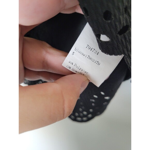 Black Eyelet Blouse Boxy Fit Oversized Black Formal Office Career Formal Medium - Picture 9 of 9